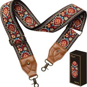 Vintage red lotus wide purse strap